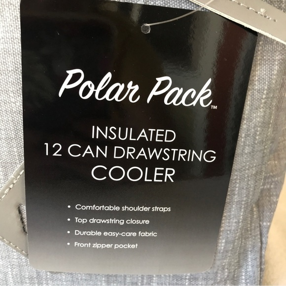 Polar Pak insulated 12 can drawstring cooler in light gray black handle - Picture 4 of 6